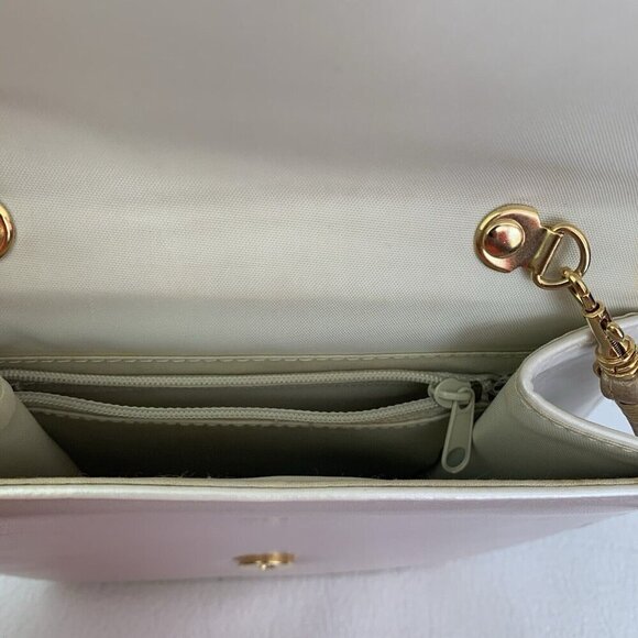 Retro Shoulder Bag Purse Clutch Small Colorblock White Gold Wave Patent Leather - Picture 7 of 16